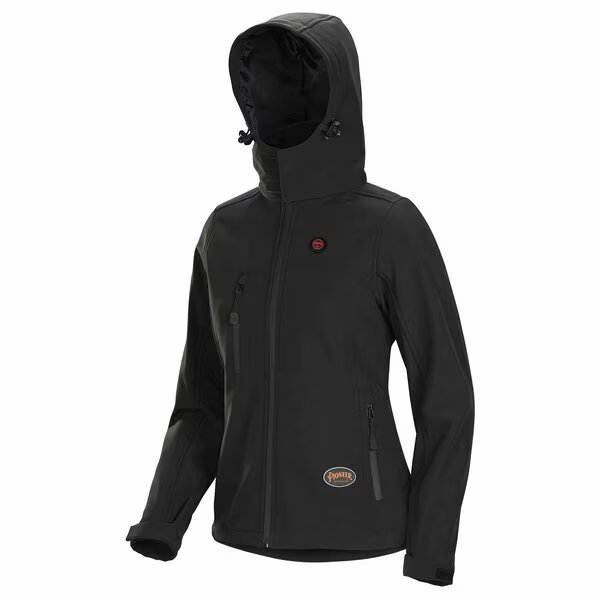 Women's Heated Softshell Jacket, 4 Settings, 4-Way Stretch, Detachable Hood, Black, 4XL, Pioneer, Mfr#: V3210570U-4XL